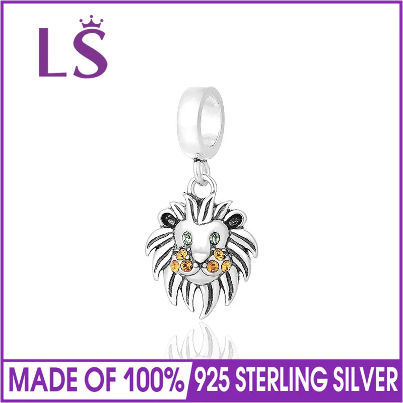 LS Висячие животные подвеска Лев с кристаллом стерлингового серебра 925 Шарм керамический акриловый бисер Подвески Браслет