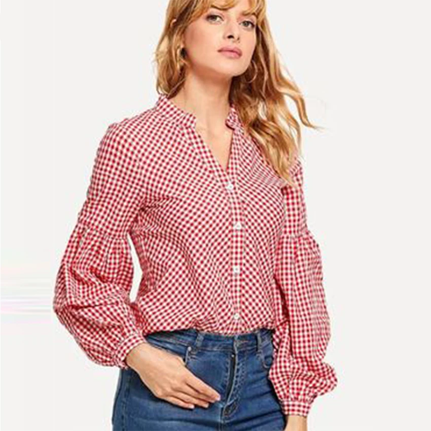

Sexy V-Neck Plaid Shirt Top Women Casual Loose Batwing Sleeve Blouses Female Plus Size Summer Breathable New Tee Single-Breasted