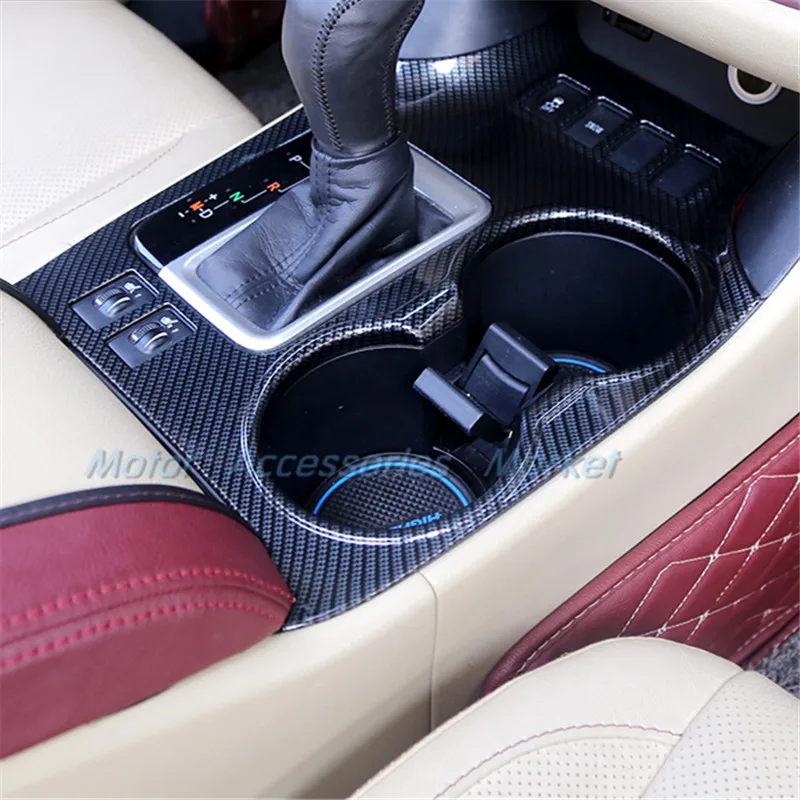 

New Matt Chrome Carbon Fiber Look Gearshift Box Cup Holder Frame For Toyota Highlander 2014 2015 2016 2017 2018