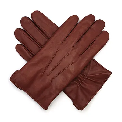 Harssidanzar Мужские Роскошные итальянские кожаные перчатки из овчины винтажные обработанные кашемировые шерстяные с подкладкой - Цвет: BRANDY(wool)