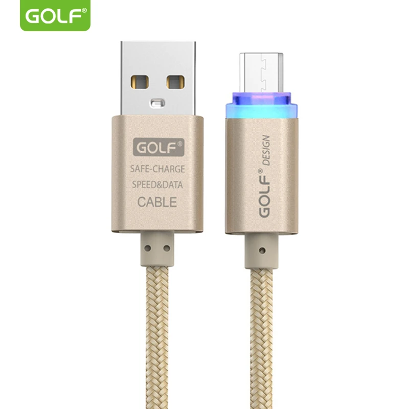 GOLF Smart Светодиодный Micro USB кабель для зарядки и передачи данных для huawei mate 8 Honor 6 Android телефон зарядное устройство плетеный кабель для samsung S7 LG V10 - Цвет: Gold