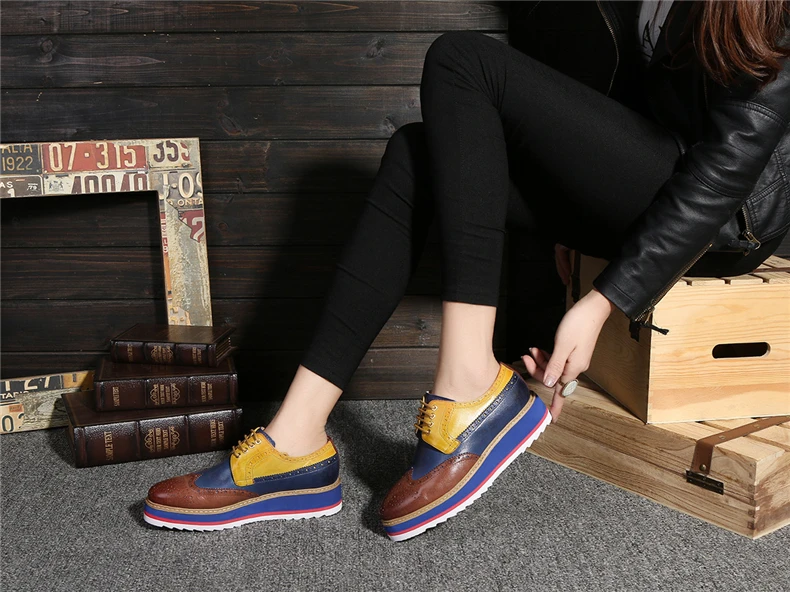 Yinzo/Дизайнерские полуботинки из натуральной овечьей кожи; обувь на плоской подошве в винтажном стиле; красные женские туфли-оксфорды ручной работы на плоской платформе; модель года