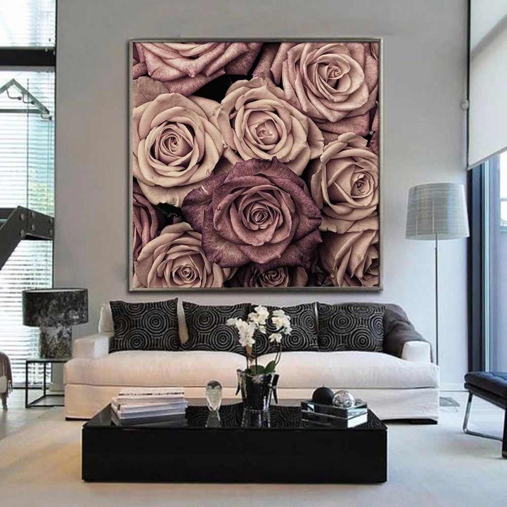 

Posters and Prints Pink Floral Lovely Color Flower Canvas Painting Romantic Wall Art Picture pictures Paintings for living room