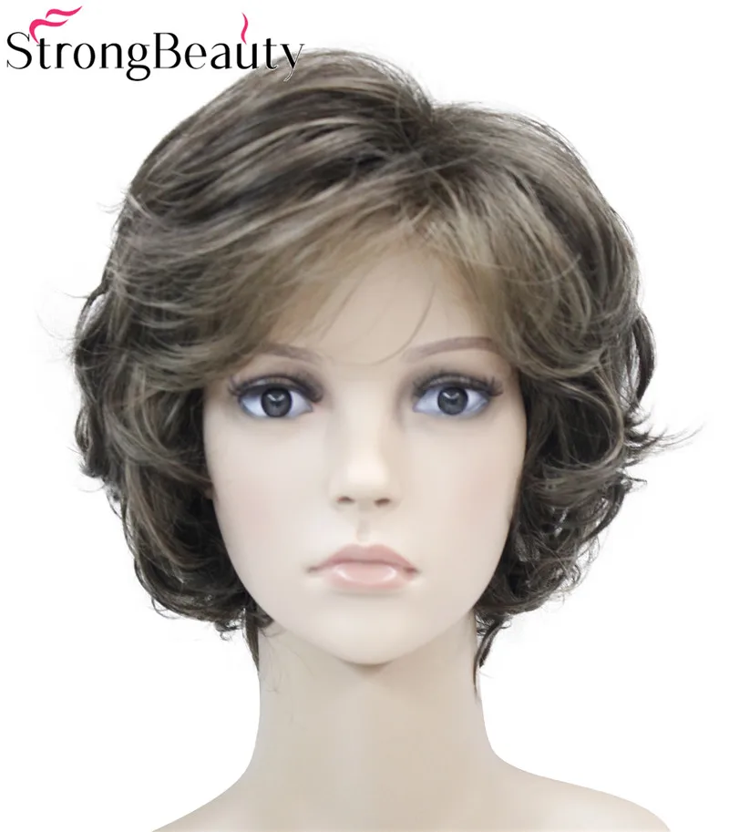 Сильный Красота дамы парики короткие волнистые Золотой светлые волосы для Для женщин синтетические монолитным полный парик 16 Цвета