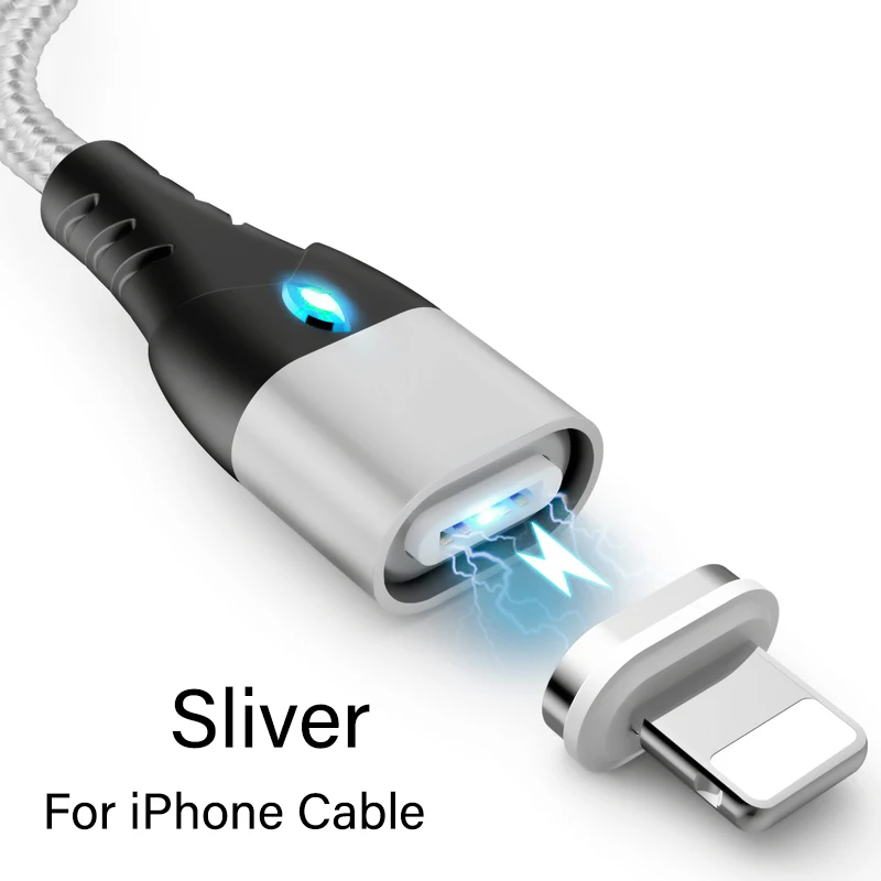 Магнитный кабель Micro usb type C для iPhone Lighting Cable 1 M 3A провод для быстрого заряда type-C Usb магнитное зарядное устройство кабели для мобильных телефонов - Цвет: Silver For iPhone