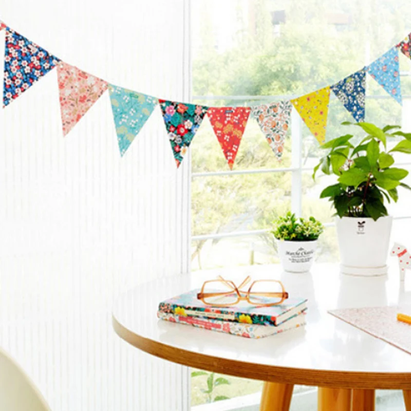

12 Flags -1.2M Trilateral Floral paper flag birthday party banner for kids home decoration bunting party supplies