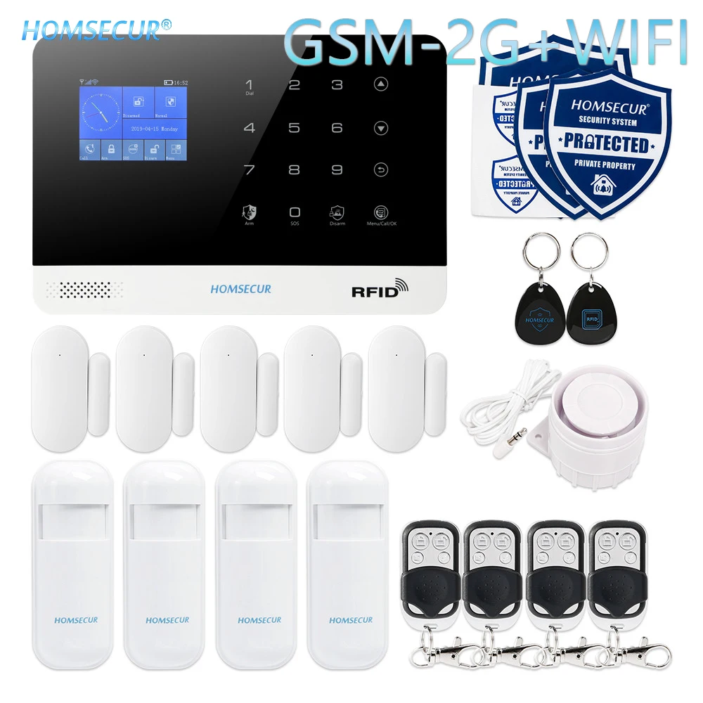 

HOMSECUR Wireless LCD GSM/2G RFID WIFI Home Security Alarm System+Touch Keypad (EN/DE/ES/RU/FR/PL/PT/IT Menu Adjustable)