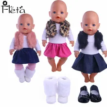 Fleta, кукла, 3 комплекта зимнего костюма, плюшевый жилет+ белая футболка с длинными рукавами+ юбка+ колготки для 18 дюймов или 43 см, американские кукольные аксессуары