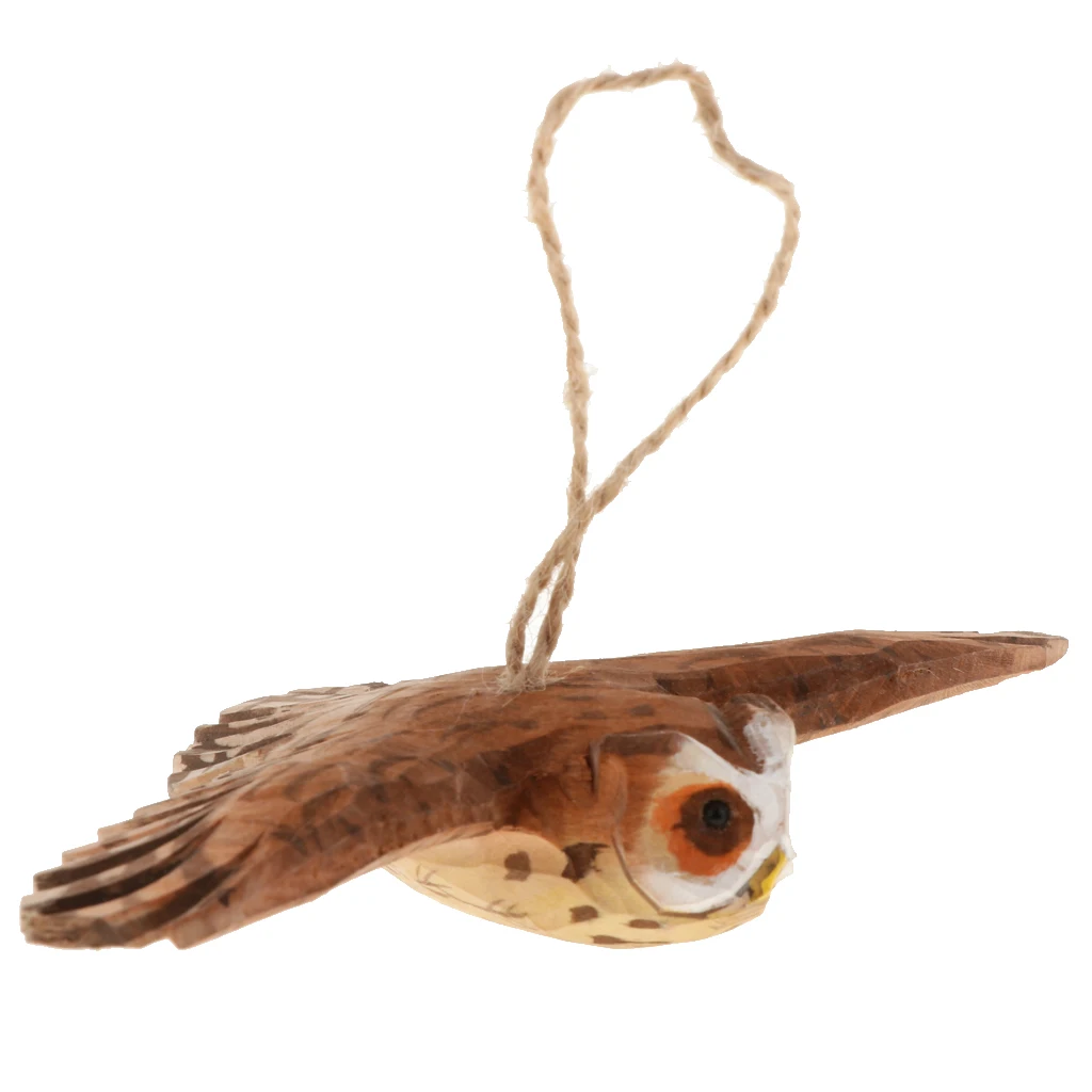 100% Hand Carved Owl & Frog Hanging Animal Statue Figurines Sculpture Wooden Hanging Ornament Home Garden Rustic Decorations