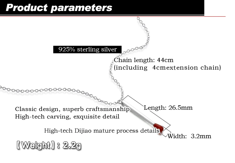 Креативные аксессуары, 925 пробы, серебряные, красные спички, подвески, ожерелье с простой ключицей, колье для женщин, ювелирные изделия