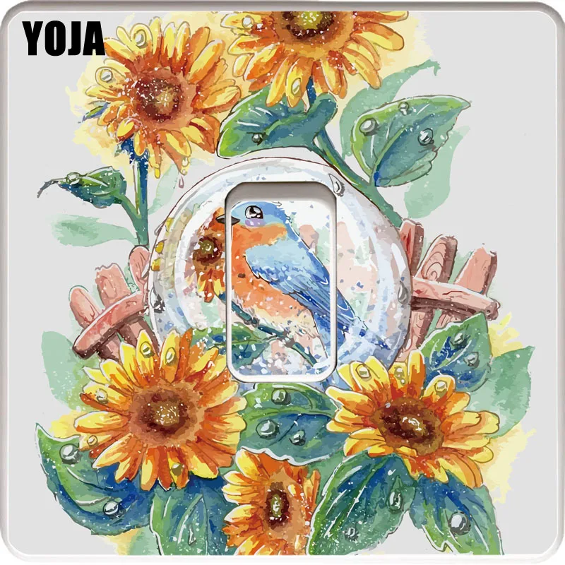 

YOJA Pastoral Beautiful Bird And Sunflower PVC Switch Sticker Leisure Life Cartoon Style Wall Decal 15SS0181