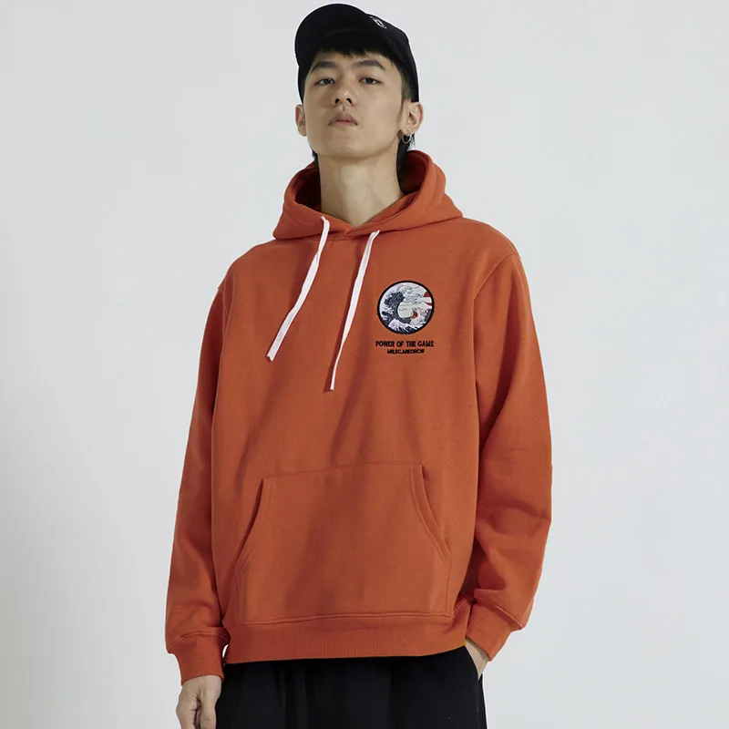  Aolamegs Hoodies Men Japanese Funny Cat Wave Hooded High Street Thick Pullover Sweatshirt Men Fleec