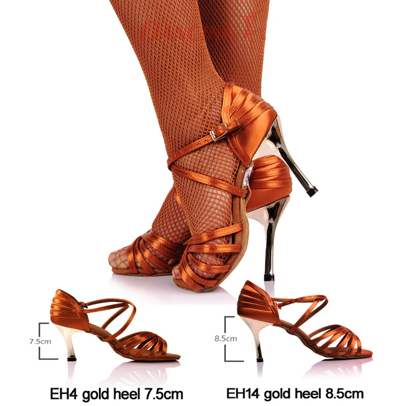 Hot Sale Girls Latin Dancing Shoe Dark Tan Satin Fabric Gold 3 Hot Sale Girls Latin Dancing Shoe Dark Tan Satin Fabric Gold 3