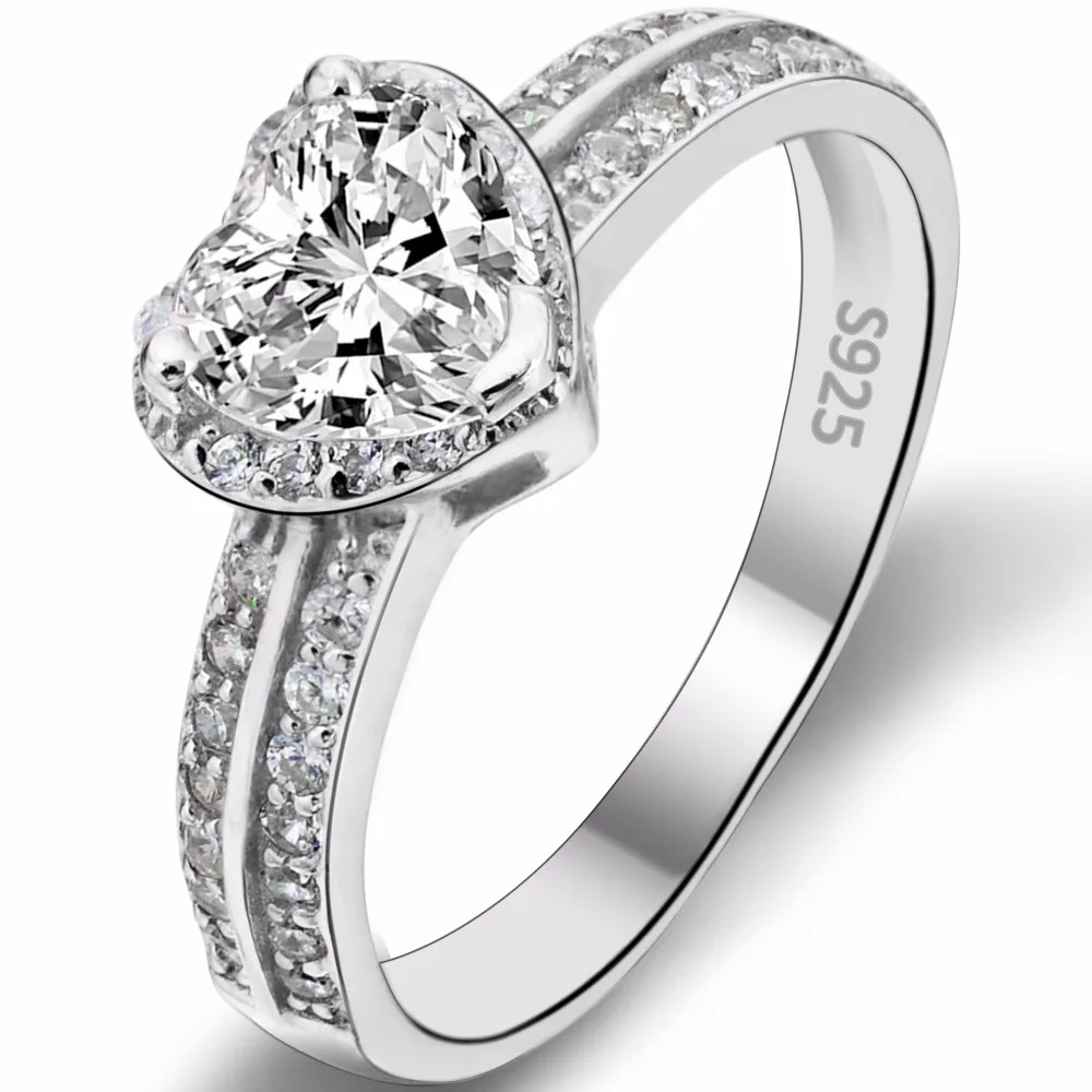 

BELLA Fashion 925 Sterling Silver Heart Bridal Ring Clear Cubic Zircon Wedding Ring For Party Jewelry Thanksgiving Day Gift