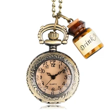 Small Pocket Watch Alice in Wonderland Drink Me Necklace Pendant with Bottle Birthday Gifts for Women Girl Watches Drop Shipping