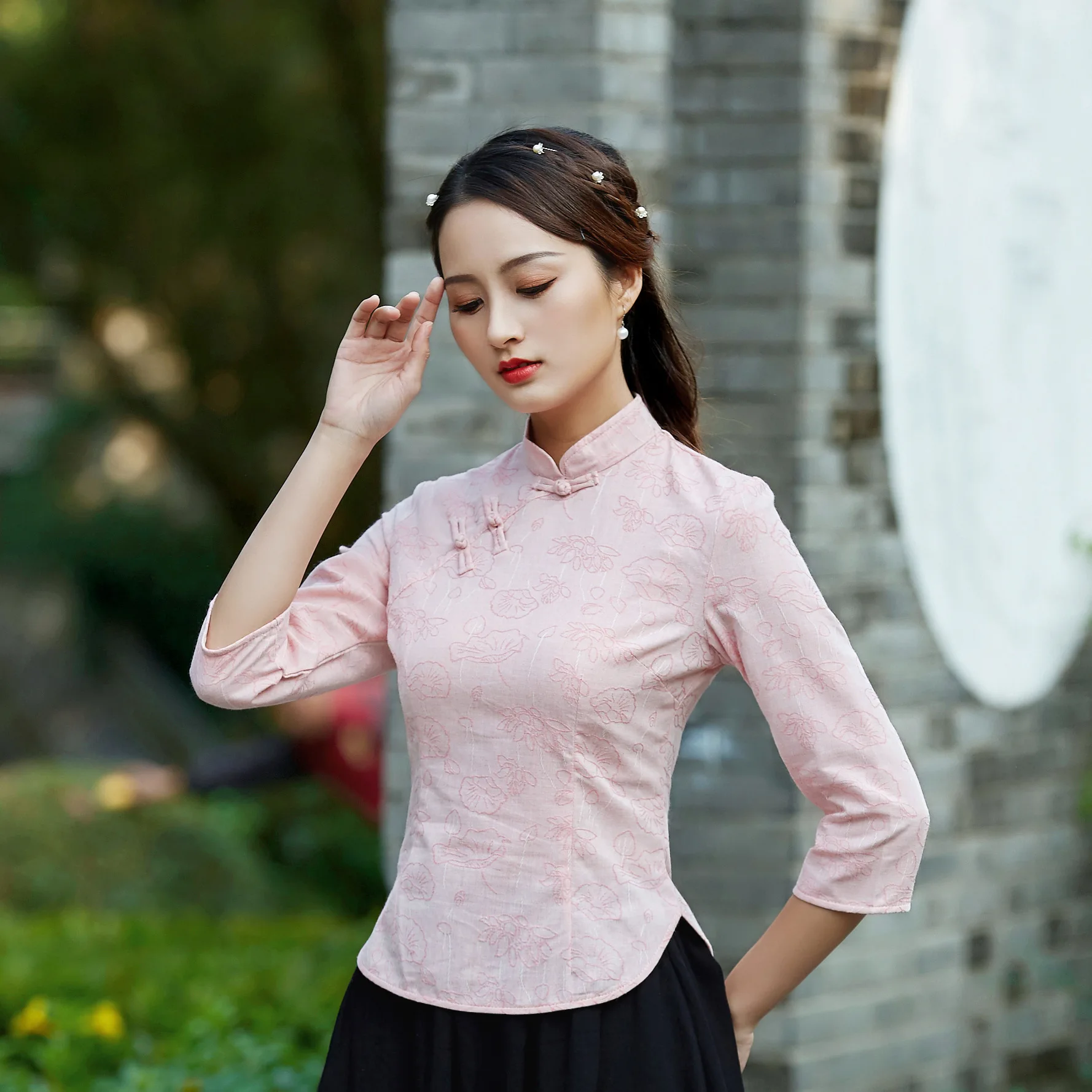 SHENG OCO Женские китайские Топы Lien Qipao Рубашка летняя хлопковая с принтом с длинным рукавом Cheongsam куртка китайский стиль чайная одежда