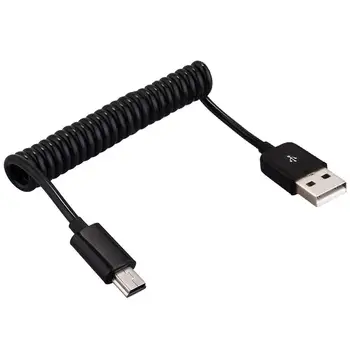 

3ft Coiled Mini USB 2.0 Cable Type A Male to Mini B USB Charger Cable Adapter Spring Charging Data Transfer Cord