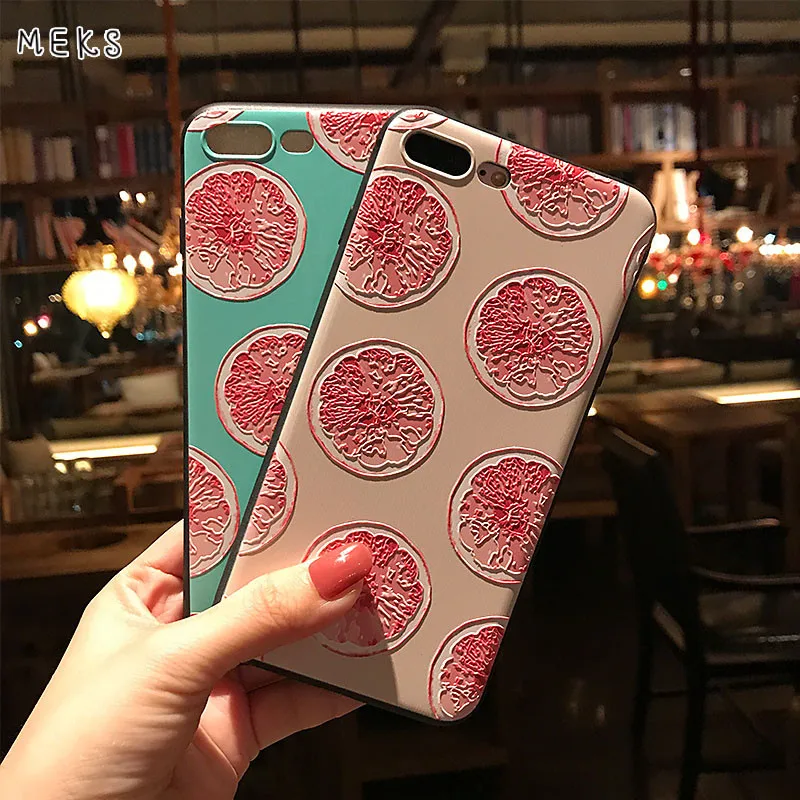 MKS 3D relief grapefruit watermelon strawberry Colorful fruit soft silicon case For iPhone X / 6 7 8 6S Plus |