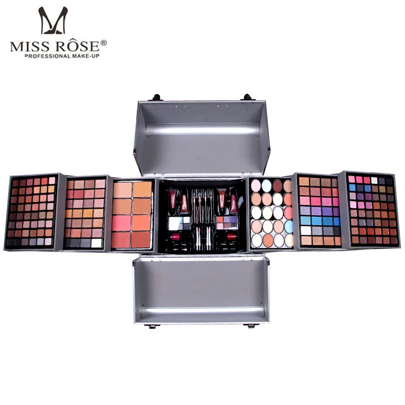 Miss Rose Makeup Set Box in Aluminum Box Eyeshadow Blush Puff Cake