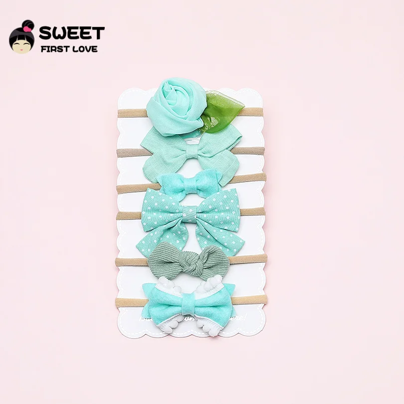 

6Pcs/Set Flower Nylon Headbands for Kids Handmade Elestic Blue Bow Hair Bands Girls Cute Floral Hair Accessories Christmas Gift