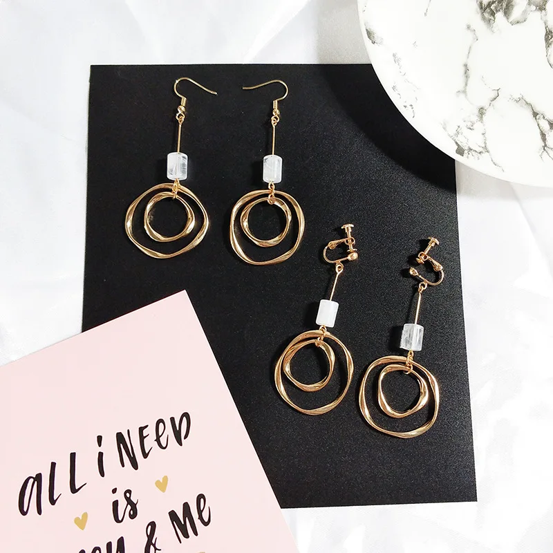 

Fashion temperament geometric circle alloy earrings wild long irregular round earrings