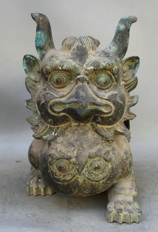 

S2029 18" Chinese Bronze animal 4 eye fly Unicorn Beast Pi Xiu Kylin sculpture Statue D0318