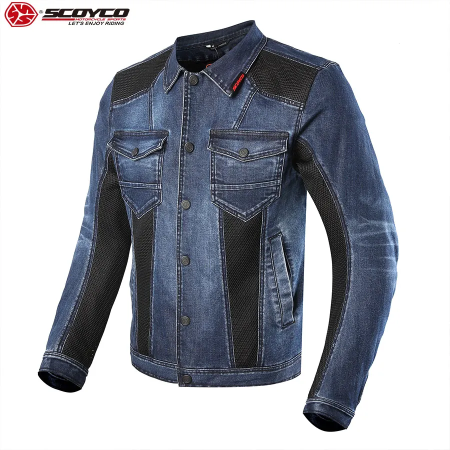 

SCOYCO Vintage Blue Motorcycle Denim Jacket Wearproof Ventilate with Built-in Protector Shockproof Motor Driving Jacket JK70