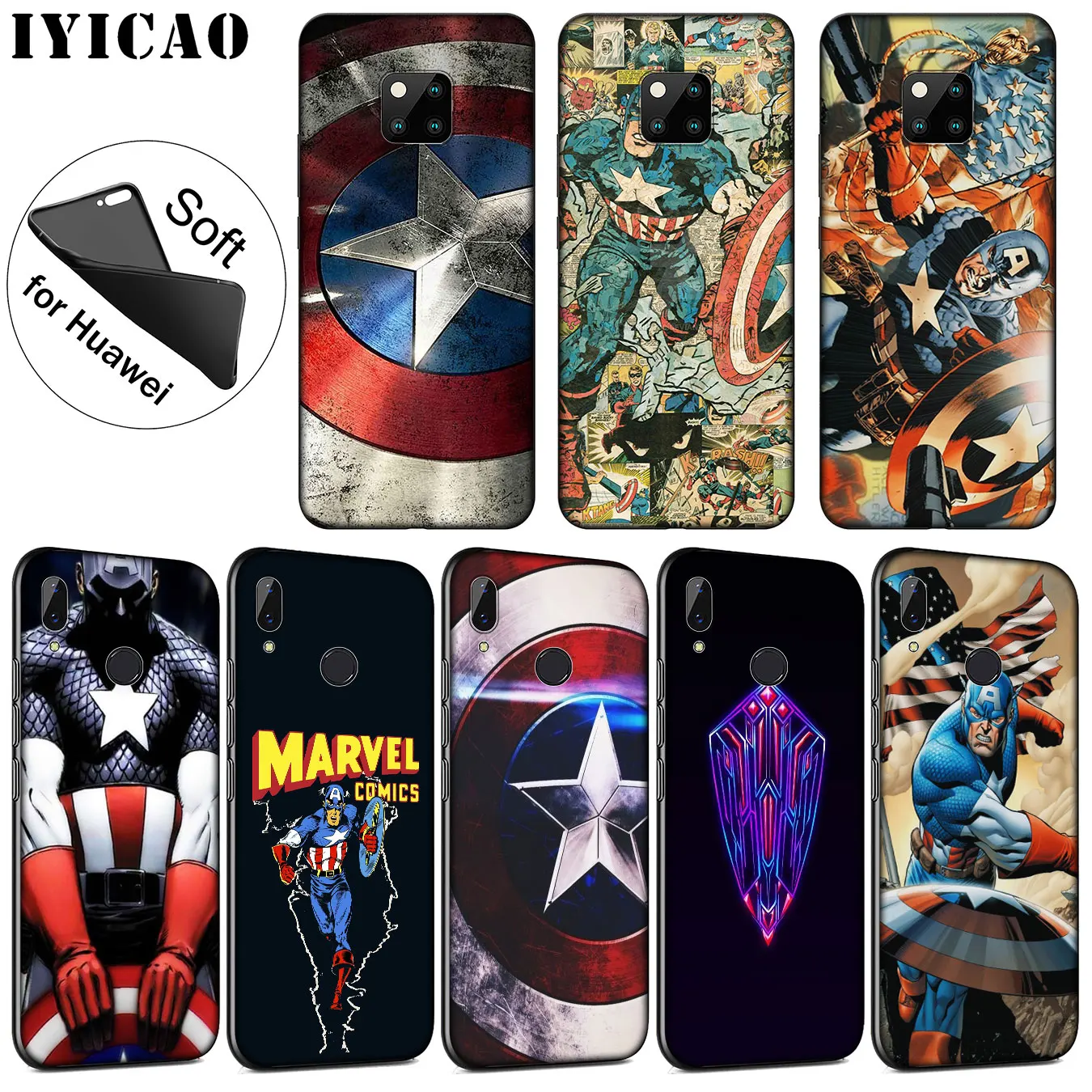 

IYICAO Captain America Marvel Soft Silicone Phone Case for Huawei Nova 3i 3 2i TPU Cases for Huawei Mate 20 10 Pro Lite Cover