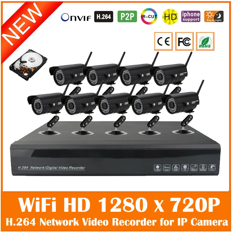  Hd 8ch Wifi Wireless Cctv Camera Kit Security Surveillance System 720p Nvr Motion Detect Outdoor Waterproof Bullet With 1tb Hdd  