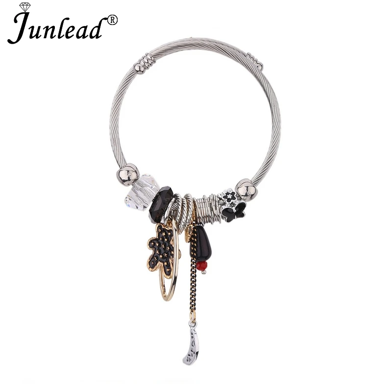 

Junlead New Trendy Charm Crystal Bear Bracelet Bangle Dangle Beaded Alloy Chain Moon Pendant Bracelet Bangle For Women Jewelry