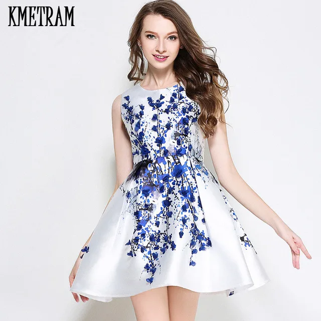 2018 Woman Red Flower Dress Mini Summer Dresses Casual Blue Fl 2018 Woman Red Flower Dress Mini Summer Dresses Casual Blue Fl Sleeveless Vestidos Mujer Short Kawii