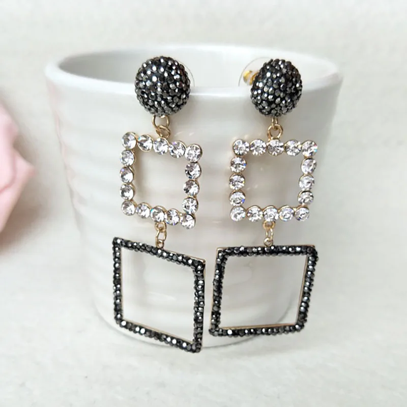 1 Pair Fashion square charm earrings handmade pave rhinestone dangle