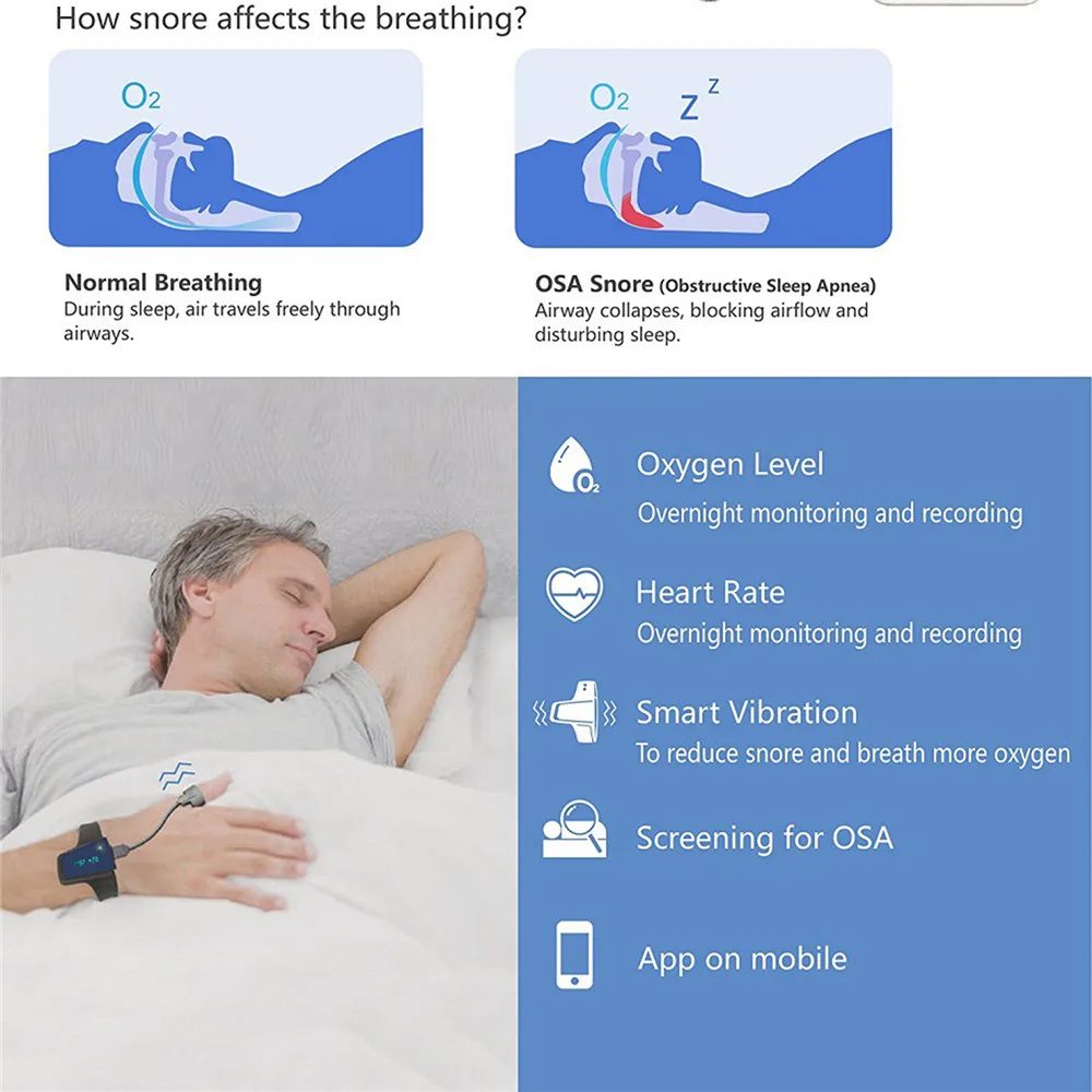 Умный оксиметр сна кислородные часы монитор удобные анти храп сон помощь при апноэ сердечного ритма фитнес-браслет для CPAP машины
