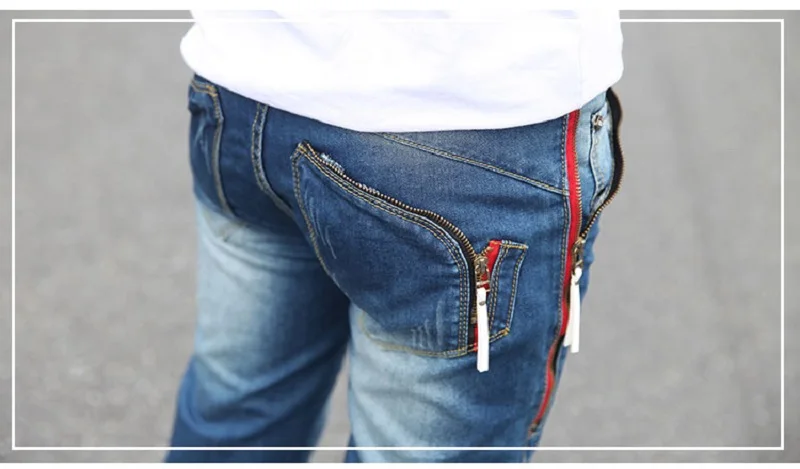 Batmo 2019 autunm male Zipper pockets blue jeans men's clothing trend slim small trousers male casual pencil pants