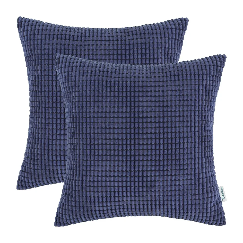 

2PCS Blue Pillow Cushion Cover Home Sofa Bedding Comfy Supersoft Corduroy Corn Striped Pillow Case 18" X 18" for Cojine/almofada