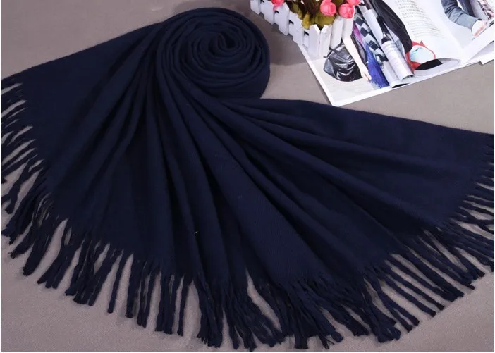 Синие китайские женские шарфы из искусственного кашемира, шаль, зимний толстый теплый шарф, Пашмина накидка с кисточками, размер 180x69 см, C-007