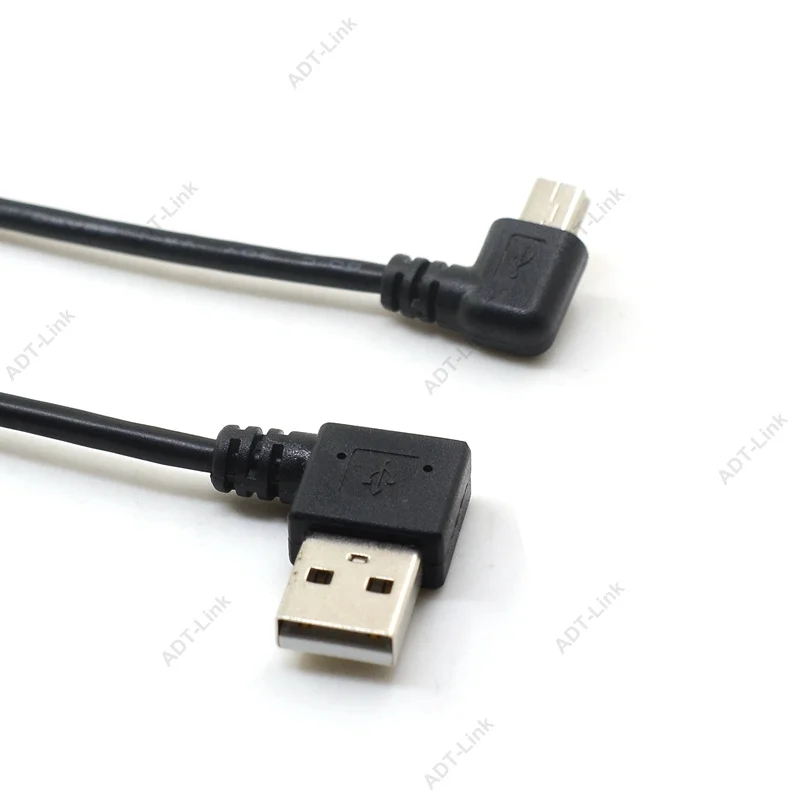 مصغرة USB كابل بيانات 10 بوصة 90 درجة USB زاوية الحق النيكل مطلي قصيرة USB 2.0-A-Male-4Pin إلى اليمين زاوية mini-B-5Pin 25 سنتيمتر
