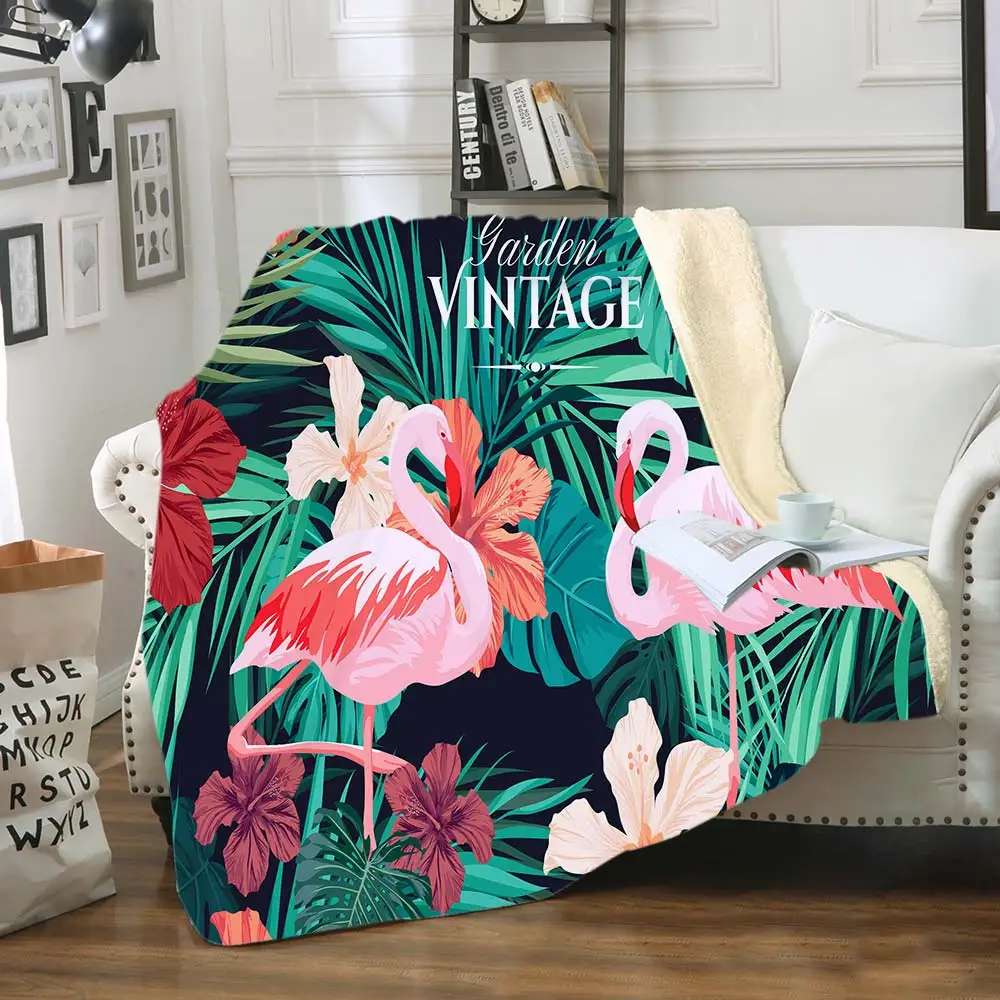 

Pink Flamingos Printing Sherpa Blanket for Fresh Flamingo Beds Plush Throw Blanket Kids Adults Throw Bedding