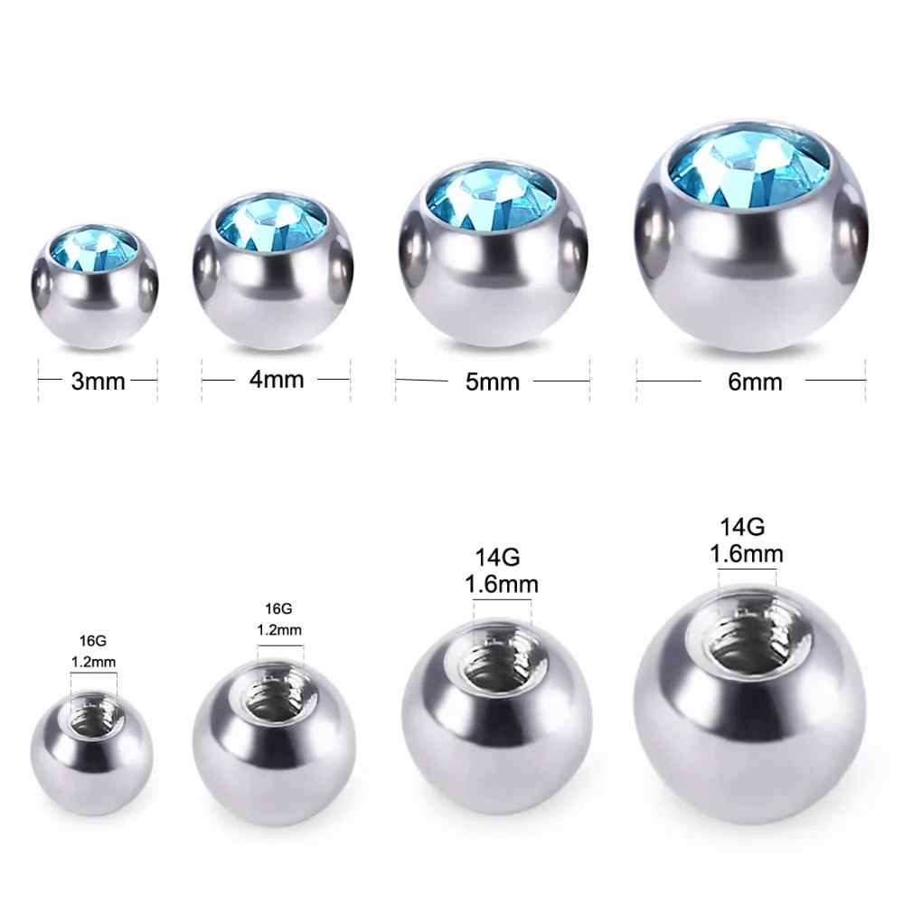 Crystal Screw Hole Head Stainless Steel Ball Mixed Colors 16/14G Lip Tongue Ring Ear Belly Eyebrow Body Piercing PLP08 10pcs/lot piercing jewelry body piercing earrings ear piercing jewelry metal jewelry belly button earrings belly button piercings body piercing jewelry body jewelry