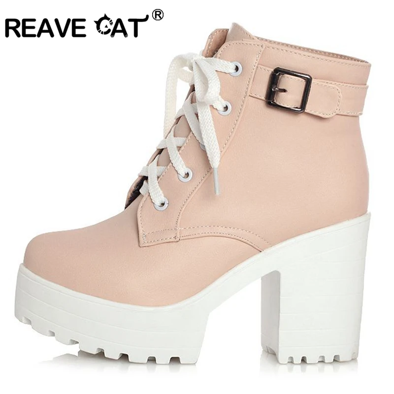 REAVE CAT botas con cordones para mujer, botines sexys con plataforma y  Tacón cuadrado alto, hebilla negra, talla grande 34 43, 3 colores,  Invierno|boots fashion|buckle ankle bootsfashion boots - AliExpress