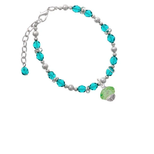 Lime Green Faceted Glass Spinner Teal Beaded Bracelet