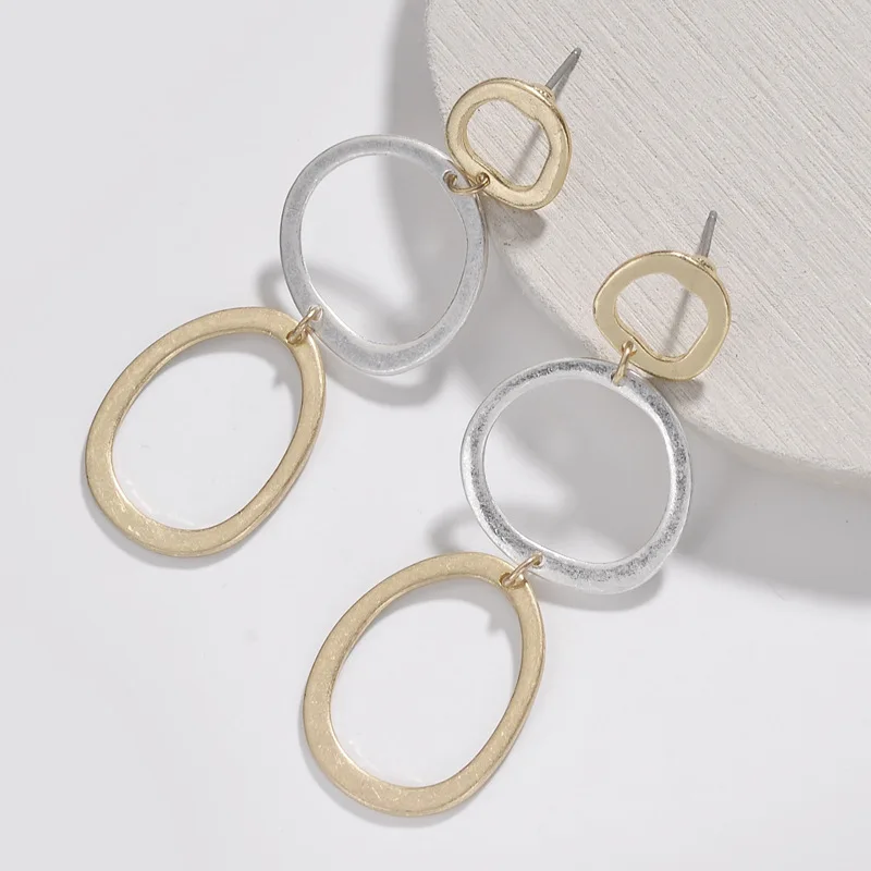 Polished Metallic Circle Drop Circles Earrings Two Tone Circle Dangle polished-metallic-circle-drop-circles-earrings-two-tone-circle-dangle