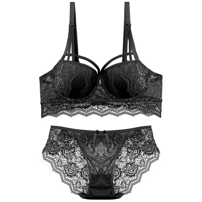 【2 For 10% OFF】Sexy Lingerie Set Push Up Padded Bra Strappy Underwear Women Lace Trim Underwire Super Push Up For Small Boobs sexy underwear sets Bra & Brief Sets