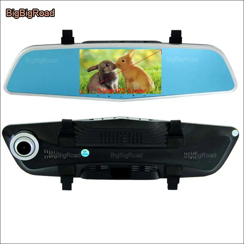 

BigBigRoad For skoda fabia Car DVR Rearview Mirror Video Recorder night vision Dual Camera Novatek 96655 5 inch IPS Screen