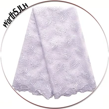 

White Lace Fabric African Swiss Lace Fabric 2018 High Quality Embroidery Leaf Mesh Guipure French Lace Fabric With Rhinestones