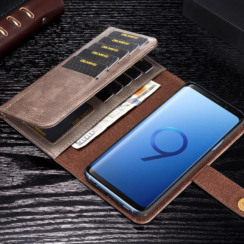 

DG.MING Genuine Leather Wallet Case for Samsung Note 8 9 Business Card Holder Protective Cover for Galaxy S7 Edge S8 S9 S10 Plus