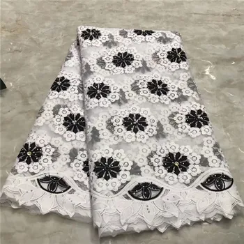 

Black and White African French Tulle Net Lace Fabric with Stone Fashion Nigerian Wedding African Lace Fabrics For Dress(WDLY-219