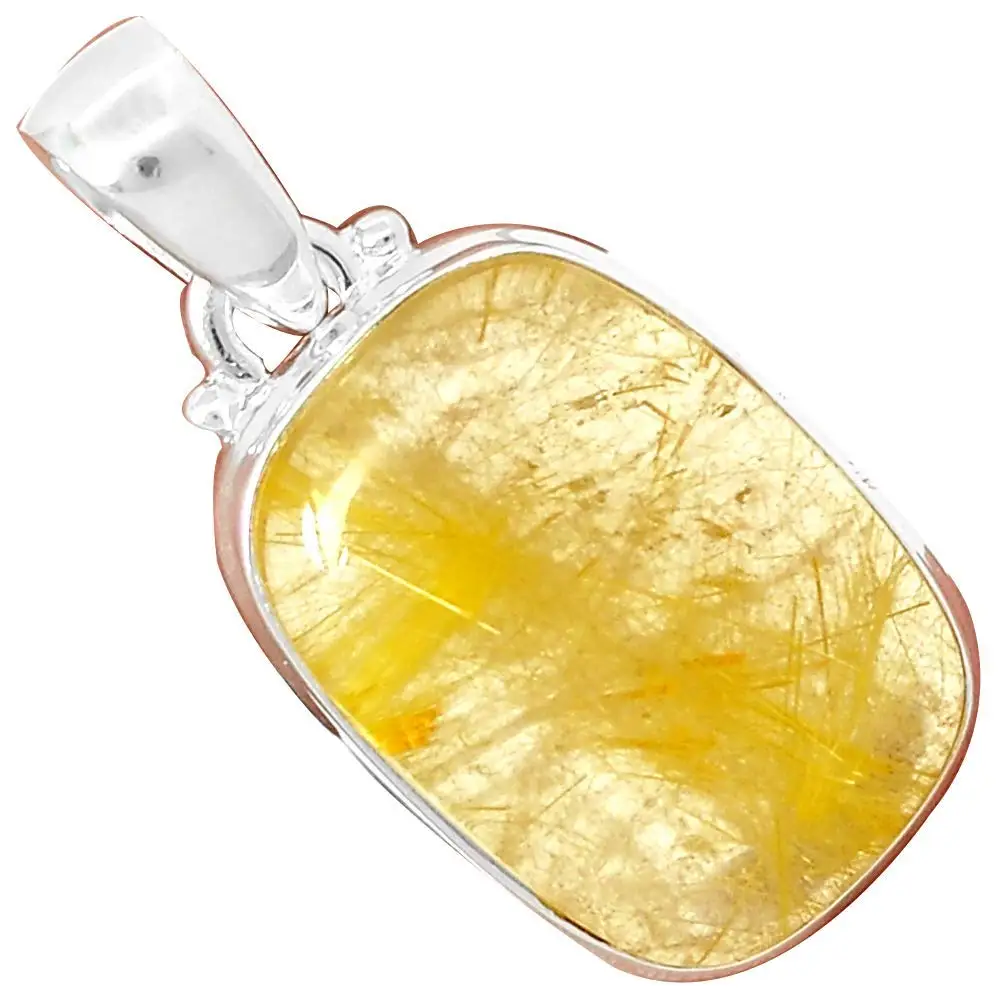 40 mm MHBAP5930 NiaoZaiFei YunZaiKan Genuine Golden Rutile Pendant 925 Sterling Silver