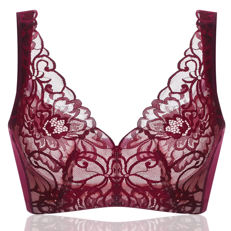 Sexy Brassiere Bralette Push Up Bra Sexy Lace Large Size Ultrathin Wire Free Bra Lingerie Cup BC D E 75 80 85 90 Women Underwera