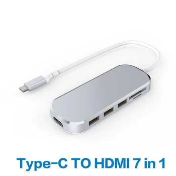 

Type -c to HDMI to usb3.0HUB 7 in 1 HD 4K expander hub type-c converter reader PD power supply Aluminum alloy oval